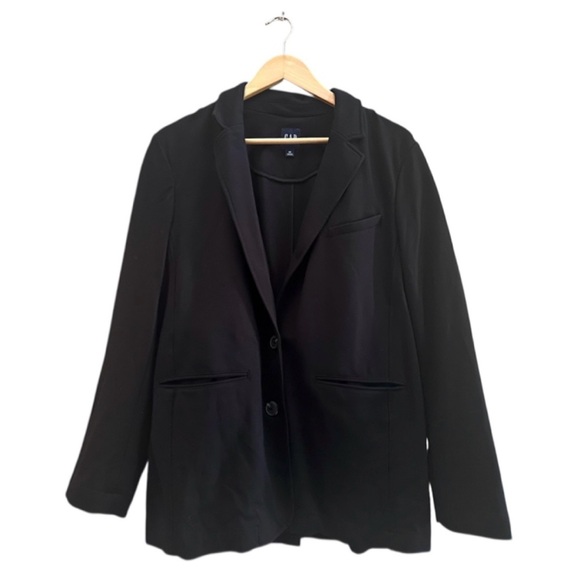 GAP Black Ponte Blazer Knit Suit Jacket Stretch Buttons Pockets Collar Women M - Picture 15 of 15